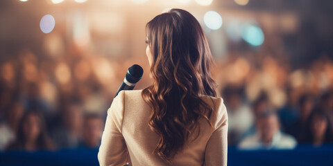 Back View Of Motivational Female Speaker