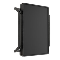 Blank wall mounted street shop advertisement signs isolated on white background. mockup of street store template signboard , Metal cafe restaurant bar plastic badge black white, 3D illustration