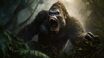 angry gorilla is very scary - obrazy, fototapety, plakaty