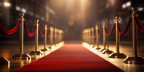 Red carpet rolling out in front of glamorous movie
