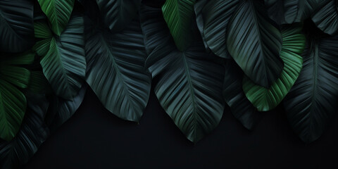 Textures of abstract gigantic dark green leaves