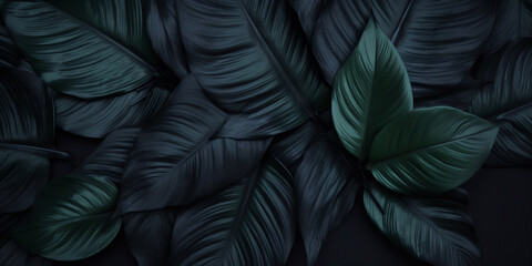 Textures of abstract gigantic dark green leaves