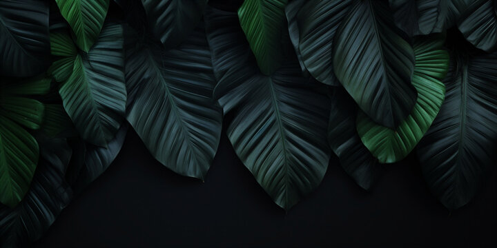 Textures of abstract gigantic dark green leaves