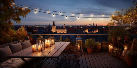 View over cozy outdoor terrace - obrazy, fototapety, plakaty