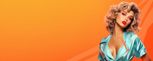 Retro style fashion beauty banner with close-up portrait of a beautiful woman