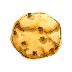Watercolor cookie with chocolate. Hand-drawn illustration isolated on the white background