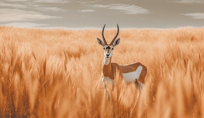 Close-up portrait of an African springbok (antidorcas marsupialis) in grasslands - obrazy, fototapety, plakaty