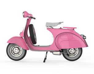 The pink color scooter or pink retro motorcycle isolated on transparency background. Pink vintage...