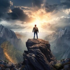 Tourist hiker on top of the mountain. Active life concept - 657029440