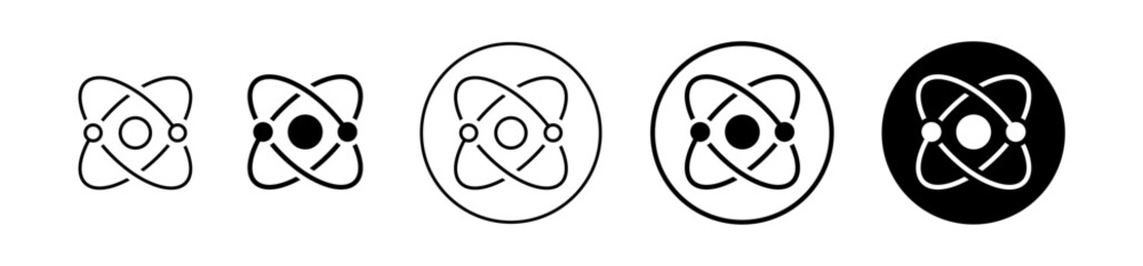 atom icon set. molecule nucleus science vector symbol. physics nuclear research sign. electron, proton, or neutron chemistry icon in black filled and outlined style - obrazy, fototapety, plakaty