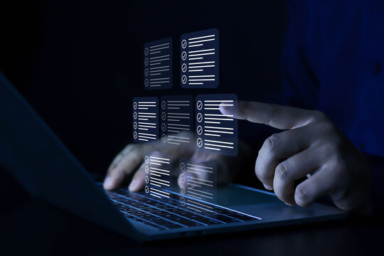 Businessman showing check mark summarizing job Compile lists, votes, and to-do lists. Checklists, task lists, and summaries description checklist Documents and online quality assessment standards
