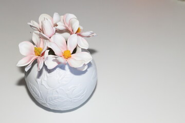 flowers in a vase, a bouquet of flowers in a white vase, flowers in a glass vase, decorative bouquet, postcard, bouquet on the table, pink flowers on a white background, happy birthday, congratulation