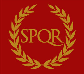 Roman empire flag vector illustration isolated. Ancient empire from Italy, Europe. Vexilloid. Insignia SPQR Senatus Populusque Romanus with laurel.