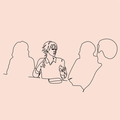 Minimalist Line art of Black business woman. A woman speaks at a conference. Woman speaker