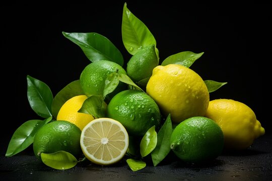 a picture of isolated lemons and limes. Generative AI