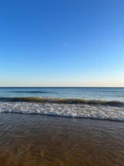 Tender blue sea horizon, blue sea and blue sky, evening light