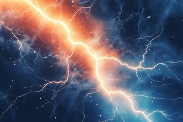 Bright, curved lightning on isolated texture. Abstract nature thunder background. Generative AI