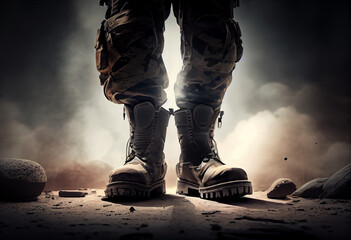 war background with soldier uniform and boots