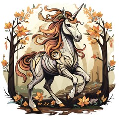 Fototapeta na wymiar Mythical unicorn character in a magical forest