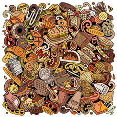 Fototapeta premium Bakery doodle cartoon funny banner