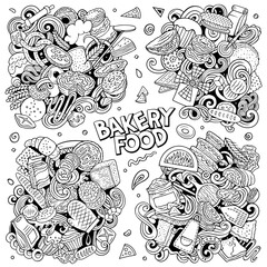 Bakery cartoon vector doodle designs set.