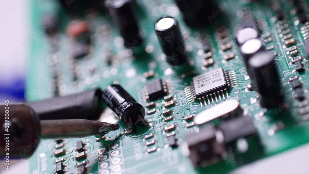 Poster the engineer replaced the ic transistor with a soldering iron on the electrical circuit pcb board to