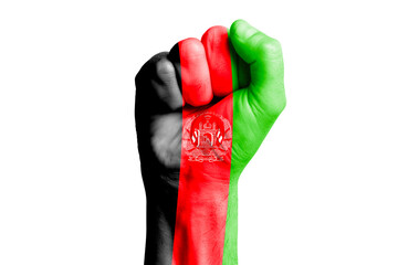 Man hand fist of AFGHANISTAN flag painted. Close-up.