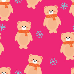 Seamless pattern of cute bears and winter elements for fabric prints, textiles, gift wrapping paper. colorful vector for children, flat style