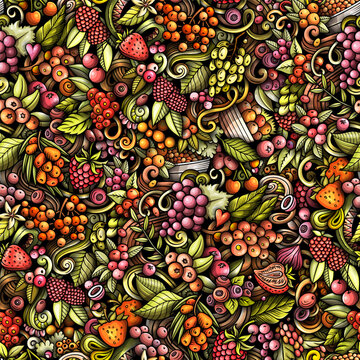 Cartoon doodles Berries seamless pattern
