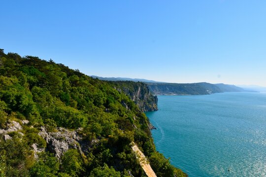 Cliffs of Duino at the coast of the Adriatic sea in Duino-Aurisina Italy
