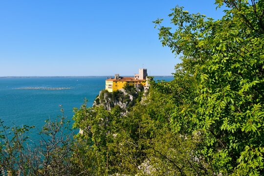 Duino castle and the adriatic sea in Duino-Aurisina near Trieste, Italy