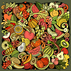 Fresh Fruits cartoon vector doodles illustration