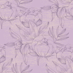 Seamless boho floral pattern with peony flowers. Retro collage pattern. Contemporary print for wedding stationary, greetings, wallpapers, fashion, backgrounds, textures, DIY, wrappers, cards