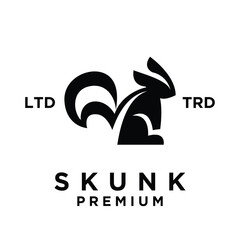 Skunk black white silhouette logo icon design illustration