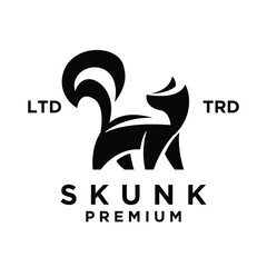 Skunk black white silhouette logo icon design illustration