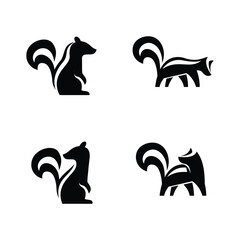 Skunk black white silhouette logo icon design illustration