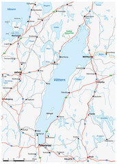 Road map of Lake Vättern in southwest Sweden - obrazy, fototapety, plakaty