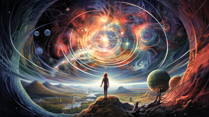 The man in the image appears lost and disoriented as he navigates through a chaotic and unpredictable environment.