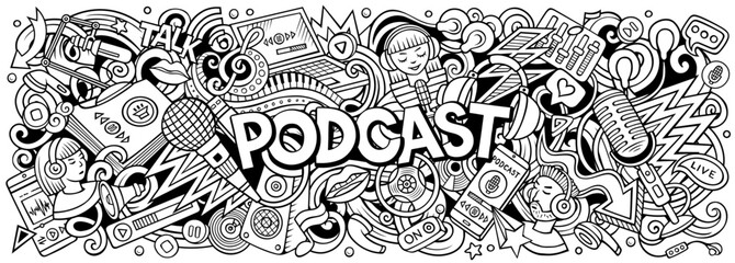 Podcast doodle cartoon funny banner
