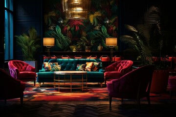 Vibrant, atmospheric lounge inspired by Havana's underground club. Generative AI - obrazy, fototapety, plakaty