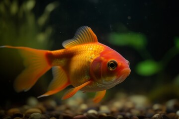Fototapeta premium A beautiful goldfish swimming in a vibrant aquarium