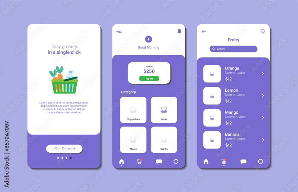 Poster application to buy groceries. collection of online grocery store interface templates. responsive gui
