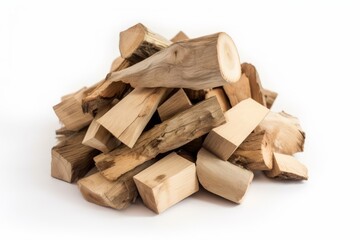 A stack of firewood on a clean white background