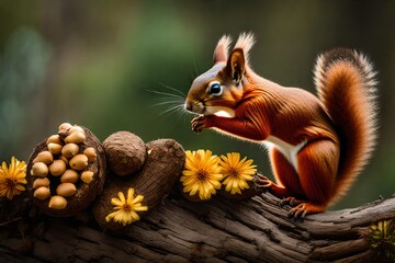 Obraz premium squirrel eating nut.