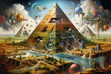 Imaginative pyramid scenery. Generative AI - obrazy, fototapety, plakaty