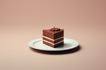 Piece of three chocolate cake. Minimalistic piece of chocolate cake