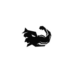 Rhinoceros and muscular arm combination with human head. Creative logo design. © Vector Ace