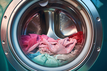 Household laundry dirty housework clean laundromat white clothes colorful wash washer machine