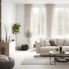 living room interior in the 
beige colour, made by AI