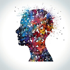 Picture a Mental Health Awareness image of a person's silhouette with a jigsaw puzzle pattern within. Created using generative AI